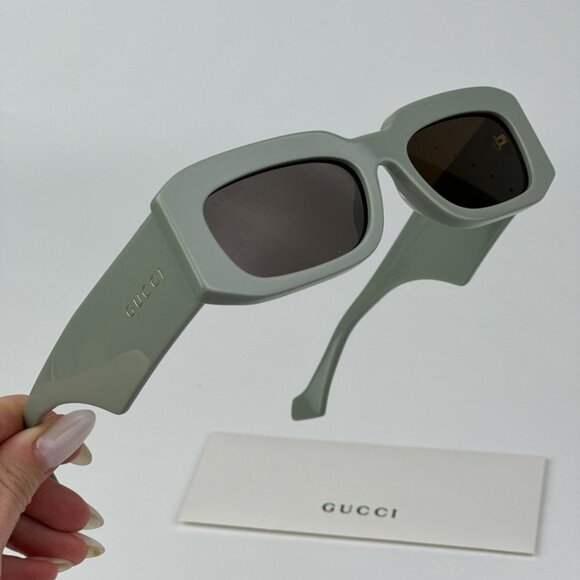 Gucci GG1426S 004 BRAND NEW Sunglasses Solid Sage Brown Unisex Rectangle - Picture 6 of 14